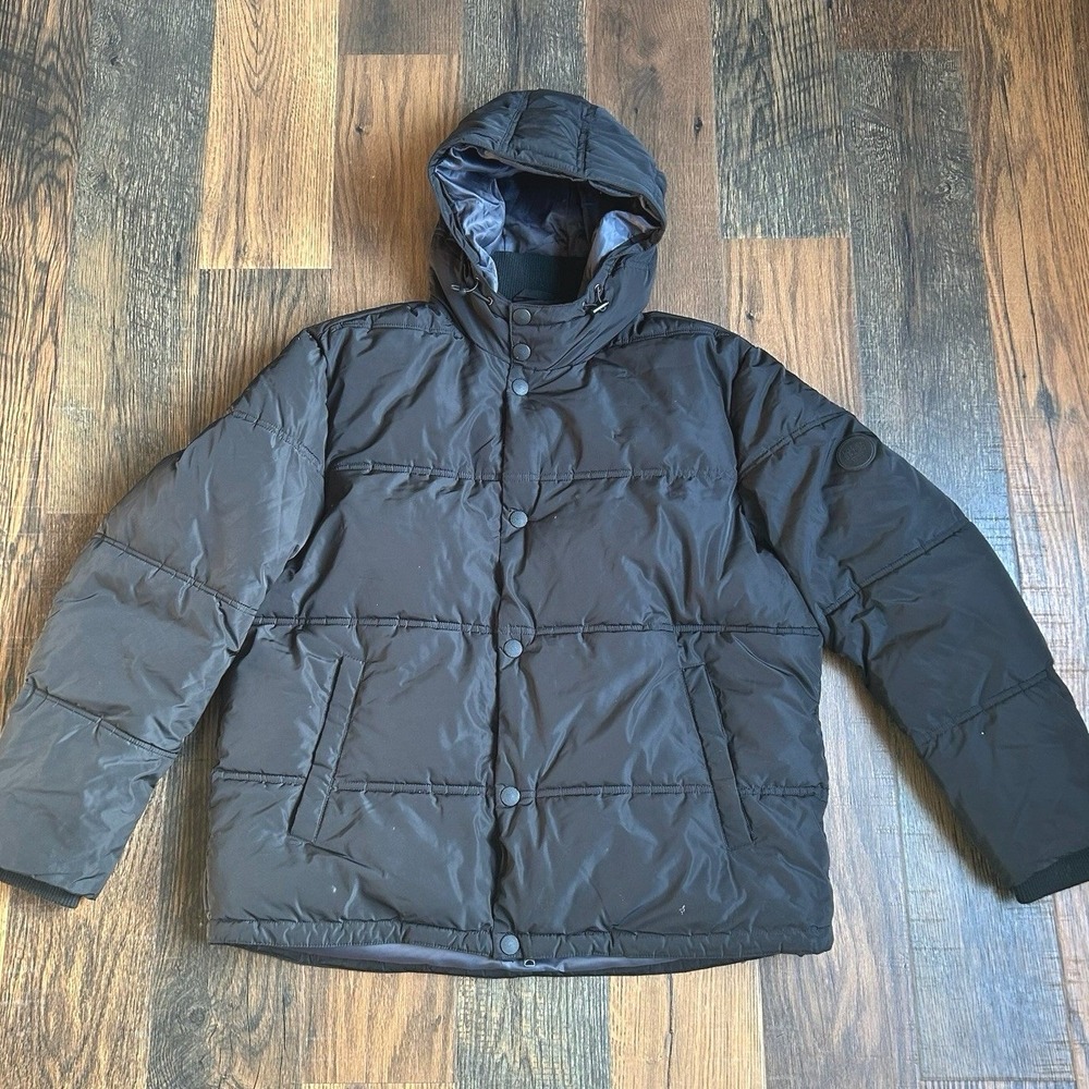 Lucky Brand Men's Puffer Jacket XL‎ Black Hooded Winter Coat
